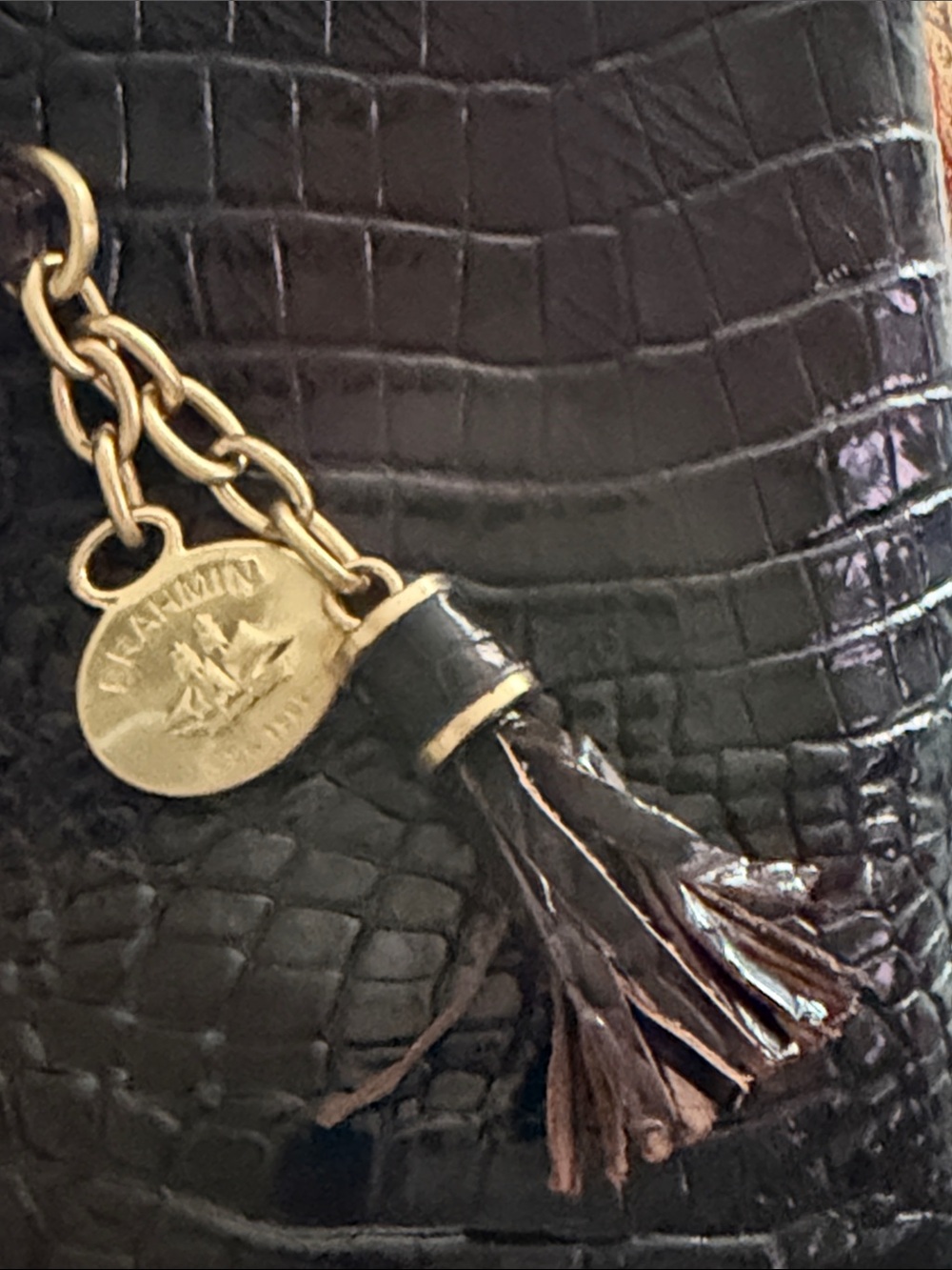 Brahmin Dark Brown and blackCroc-Embossed Leather Messenger Bag gold hardware - Picture 9 of 17